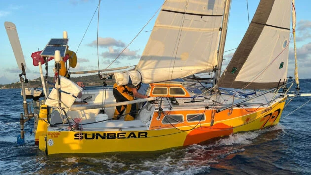 Eric Marshs tidligere konkurransebrukte South Atlantic S 301 om bord på Sunbear under McIntyre Mini Globe Race